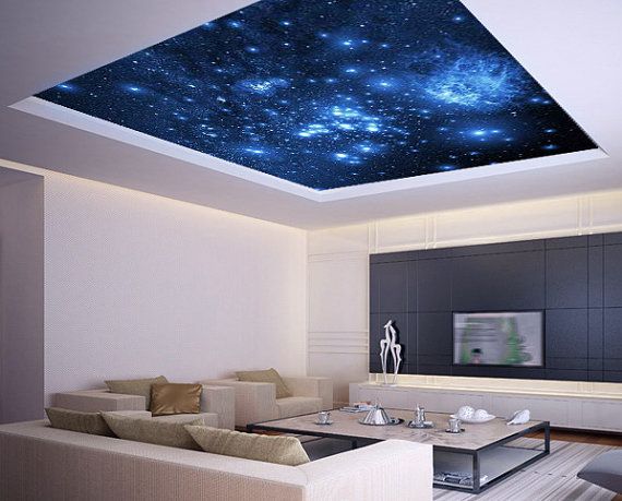 Синий натяжной потолок звездное небо